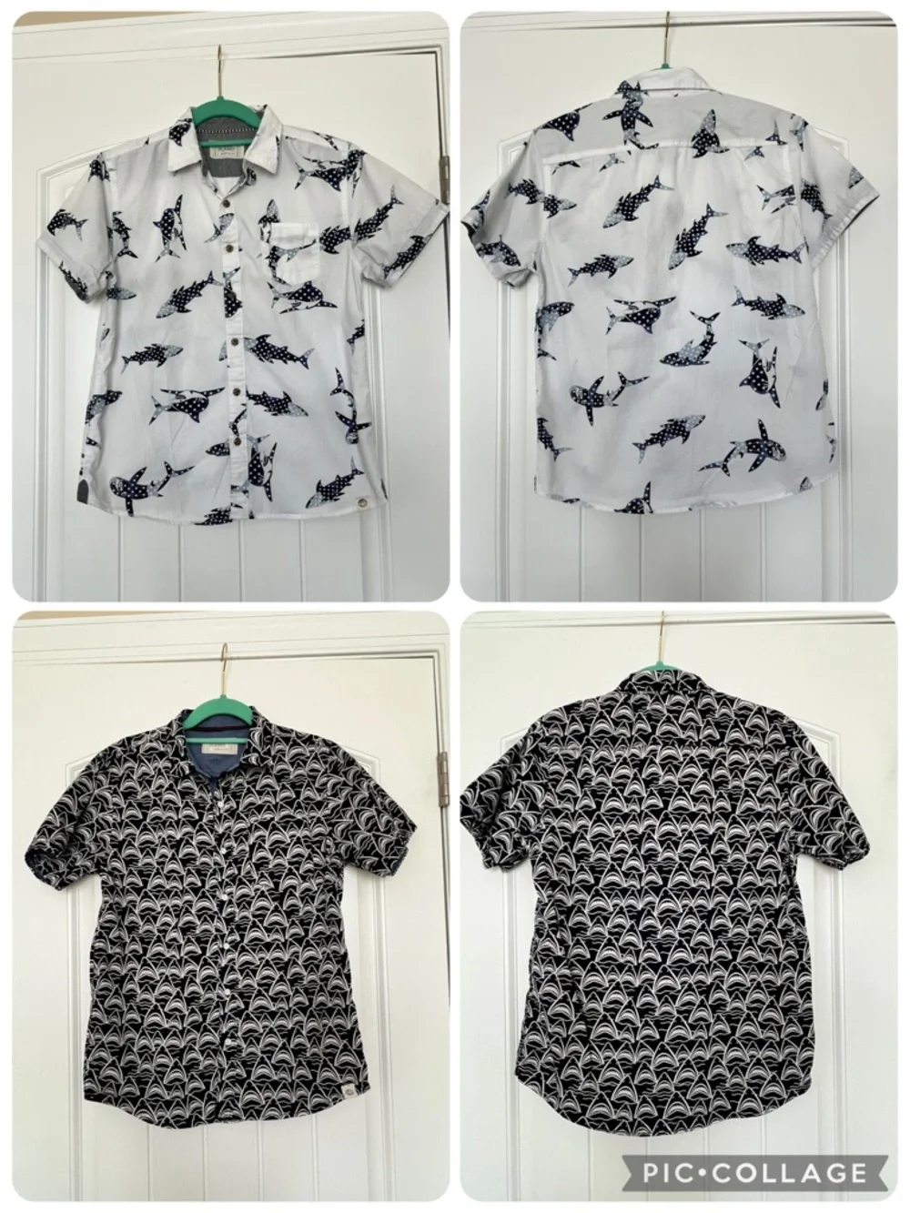 Free Planet Boy’s‎ Shark Pattern Casual Button Down Short Sleeve Shirts 14/16